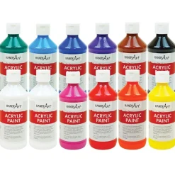 Acrylic Paint Assorted Colors 8 oz. Bottles Set of 12