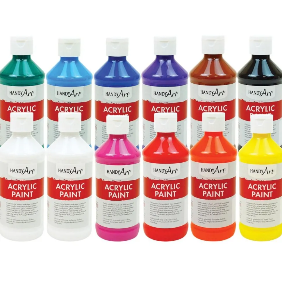 Acrylic Paint Assorted Colors 8 oz. Bottles Set of 12