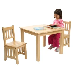 Birch Wood Mission Table with Two Chairs