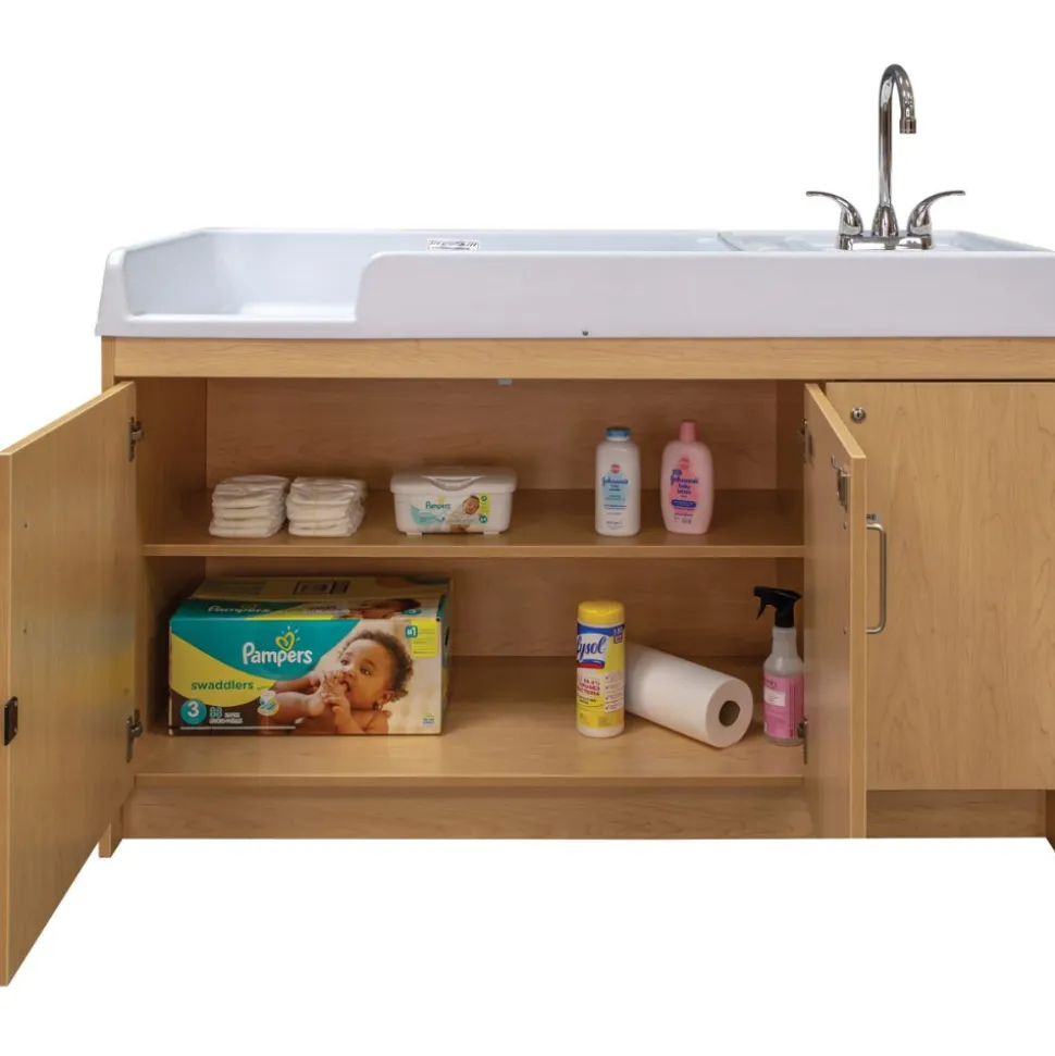 Changing Table with Right Hand Sink Natural Finish