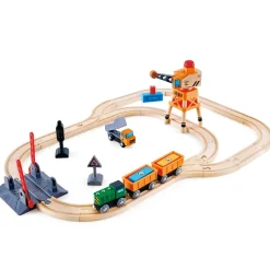 Crossing & Crane Set 34 Piece Wooden Railway Playset
