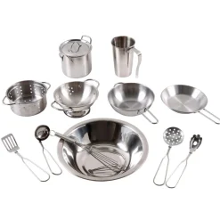 Dramatic Play Stainless Steel Kitchen Set with Utensils 12 Pieces
