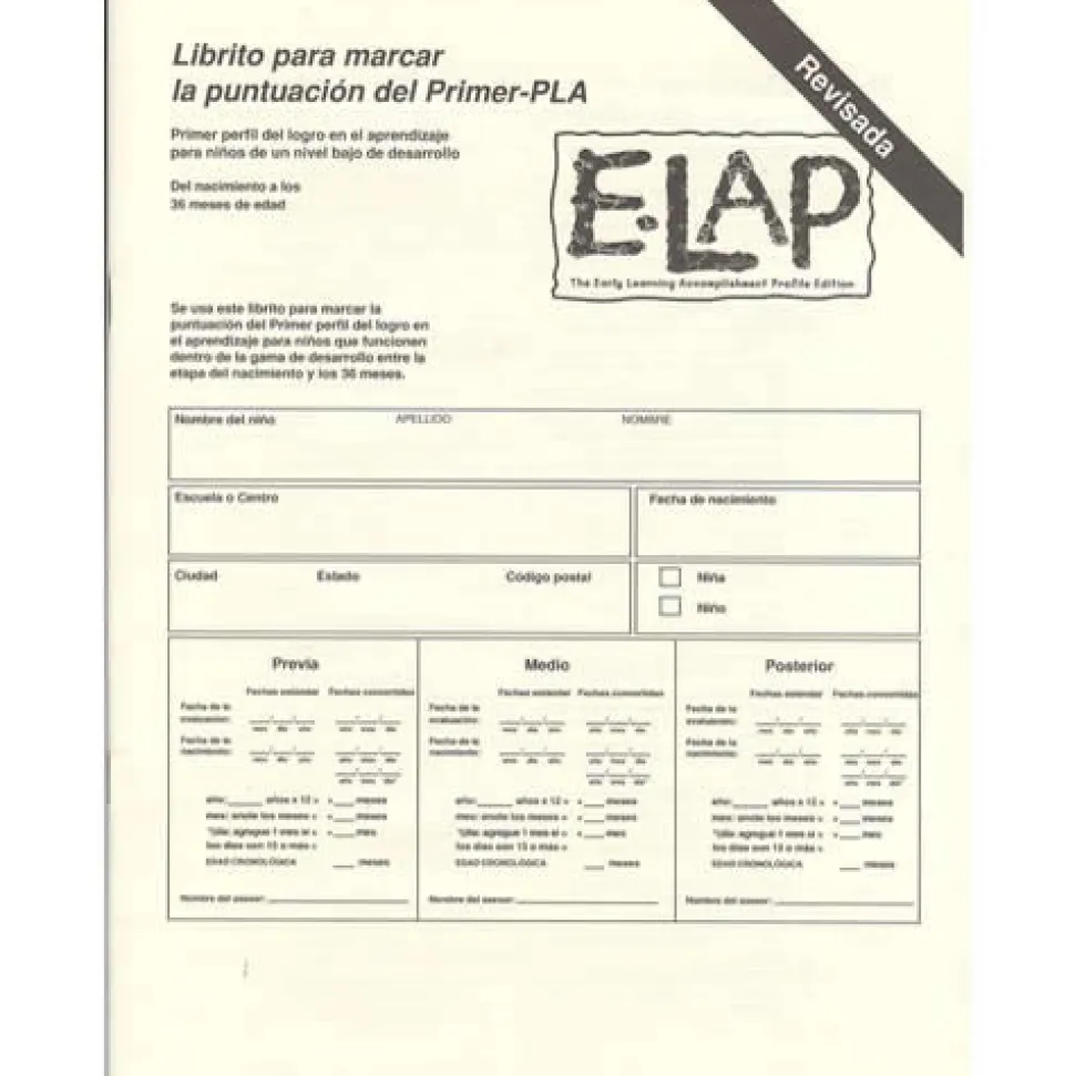 E-LAP™ Scoring Booklets 20 Spanish