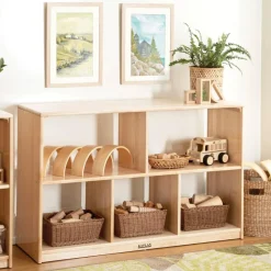 Factory Second Premium Solid Maple Preschool 5-Compartment Storage Unit Acrylic Back