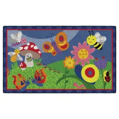 Friendly Cutie Bright Colored Bugs and Flower Carpet 3' x 5' Rectangle
