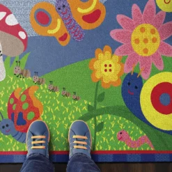 Friendly Cutie Bright Colored Bugs and Flower Carpet 3' x 5' Rectangle