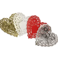 100 Heart Doilies 4" 18 Gold & Silver, 32 Red & White