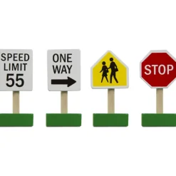 Jumbo Roadway Activity Rug & Wooden Traffic Signs