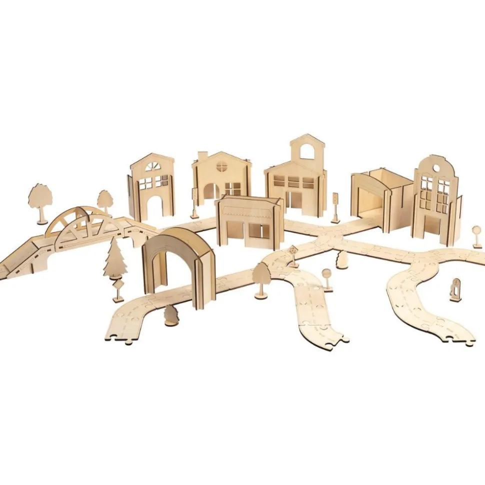 Kindertown Buildings and Roads Wooden Construction Sets