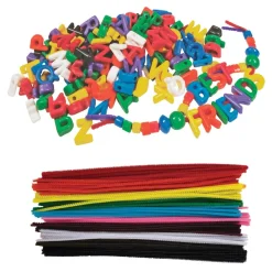 Lacing Manuscript Letter Beads & Chenille Stems