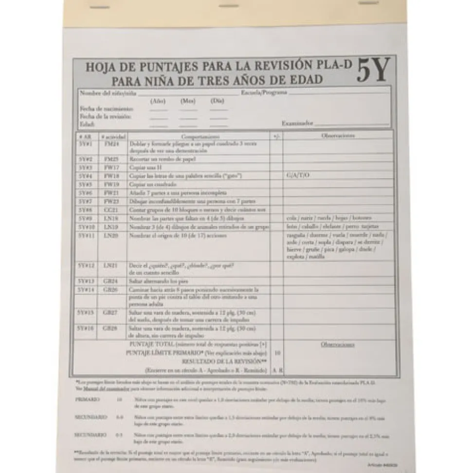 LAP™-D Screens Age 5 Scoring Profile