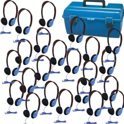 Multi Pack Deluxe Foam 24 Personal Headphones in Blue with Carry Case