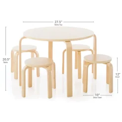 Natural Color 24" Round Nordic Table and 4 Stools