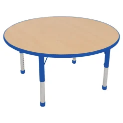 Nature Color Chunky 42" Round Table with 21-30" Adjustable Legs Blue