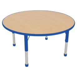 Nature Color Chunky 42" Round Table with 15-24" Adjustable Legs Blue