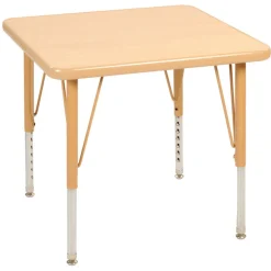 Nature Color 24" x 24" Square Table with 15-24" Adjustable Legs Natural