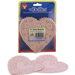 4" Pink Paper Heart Doilies 100 Count