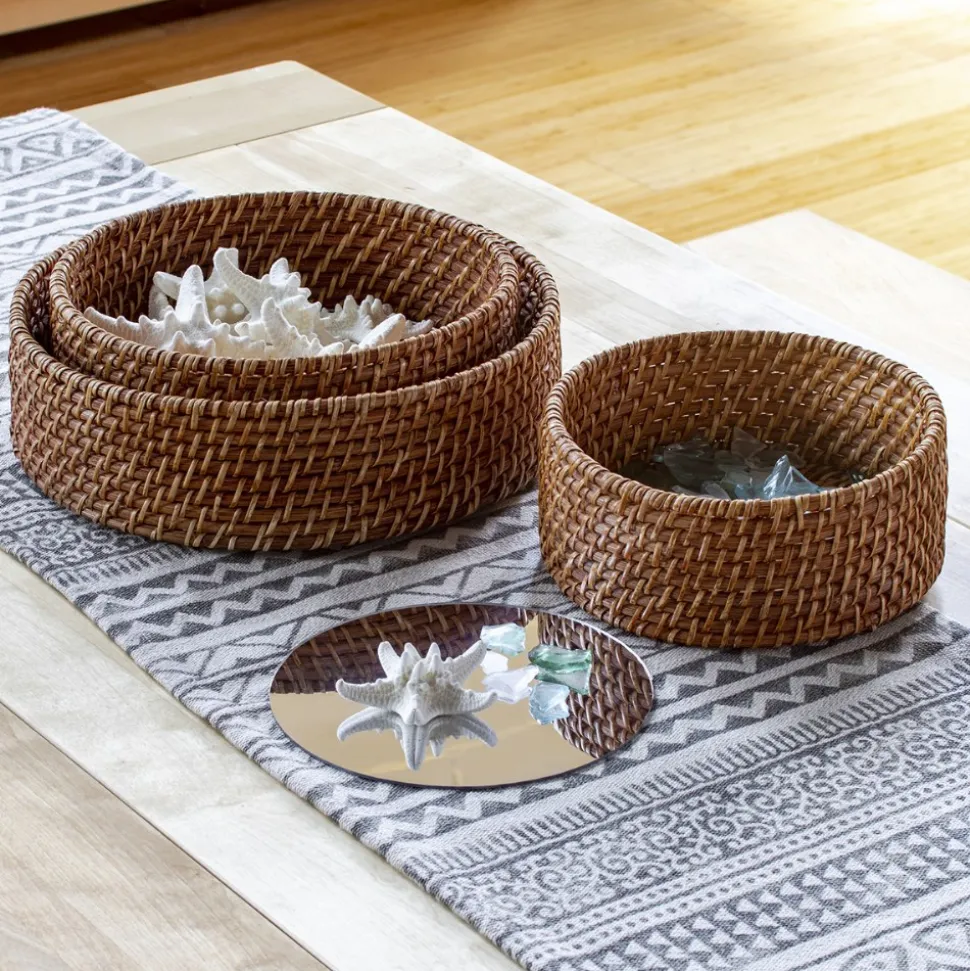 Sense of Place Circle Woven Mirror Trays Set of 3