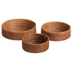 Sense of Place Circle Woven Mirror Trays Set of 3