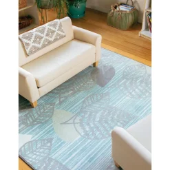 Sense of Place Leaf Carpet Blue Rectangle
