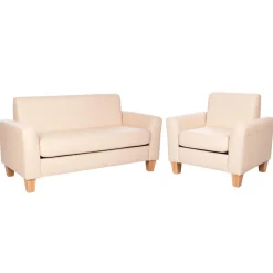 Sense of Place Tan Vinyl Couch and Chair