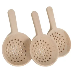 Short Handled Wooden Slotted Spoons Set of 3
