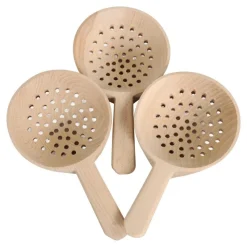Short Handled Wooden Slotted Spoons Set of 3