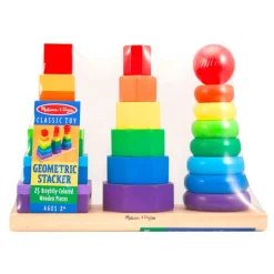 Toddler Wooden Geometric Stacker with Colorful Shapes