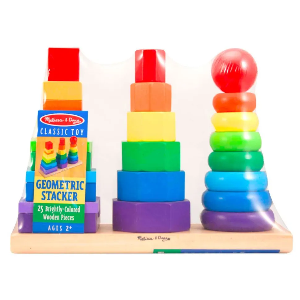 Toddler Wooden Geometric Stacker with Colorful Shapes