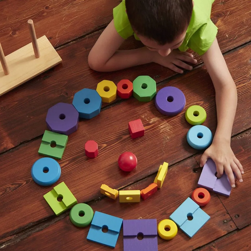 Toddler Wooden Geometric Stacker with Colorful Shapes