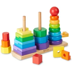 Toddler Wooden Geometric Stacker with Colorful Shapes