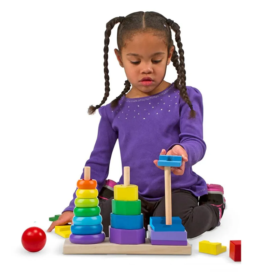 Toddler Wooden Geometric Stacker with Colorful Shapes