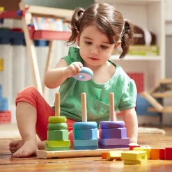 Toddler Wooden Geometric Stacker with Colorful Shapes