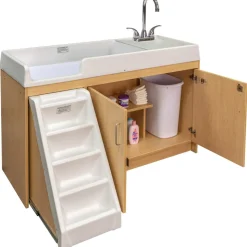 Walk Up Changing Table with Sink on Right Natural Finish