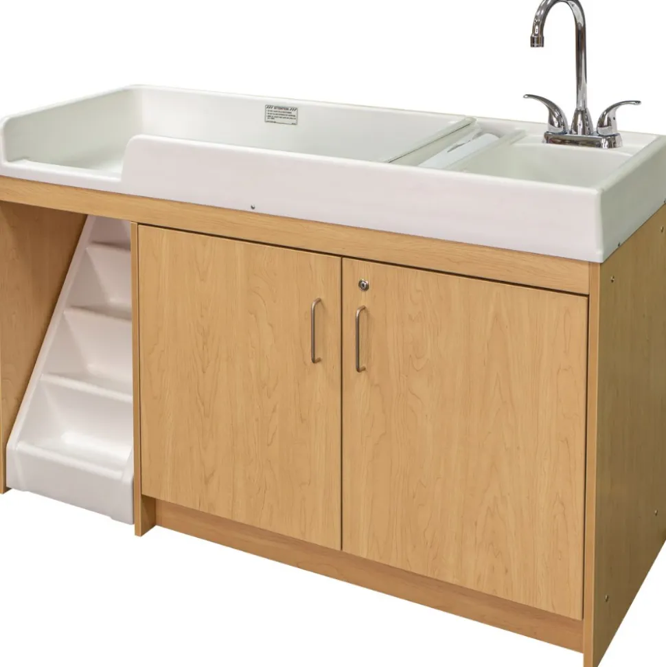 Walk Up Changing Table with Sink on Right Natural Finish