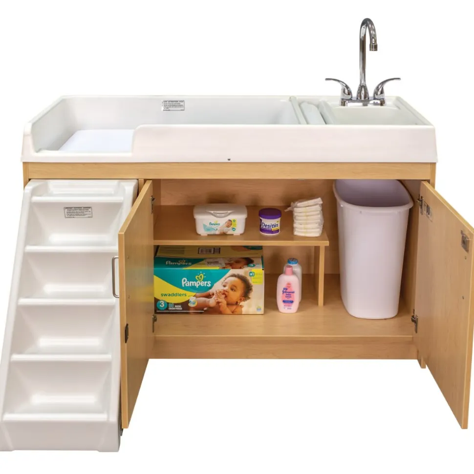 Walk Up Changing Table with Sink on Right Natural Finish