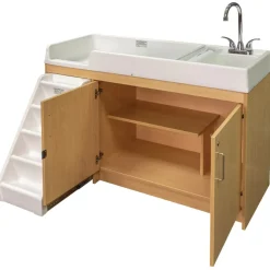 Walk Up Changing Table with Sink on Right Natural Finish