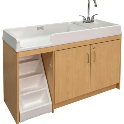 Walk Up Changing Table with Sink on Right Natural Finish