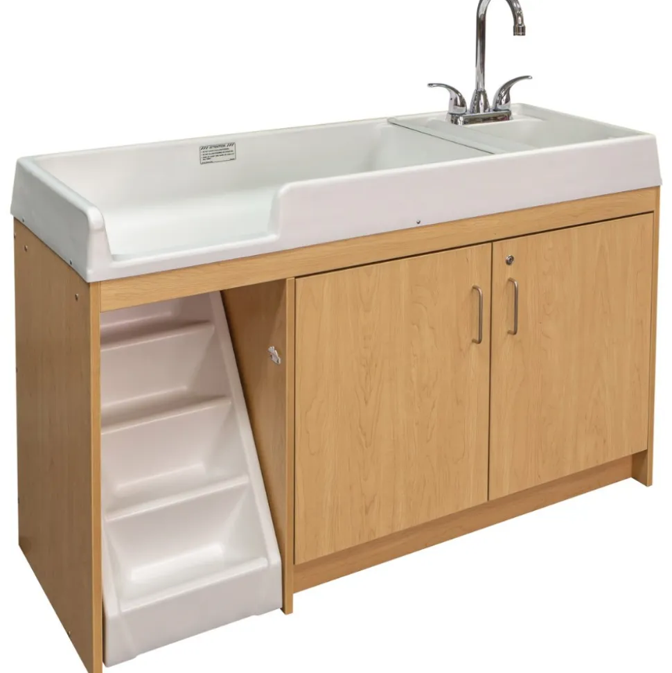 Walk Up Changing Table with Sink on Right Natural Finish