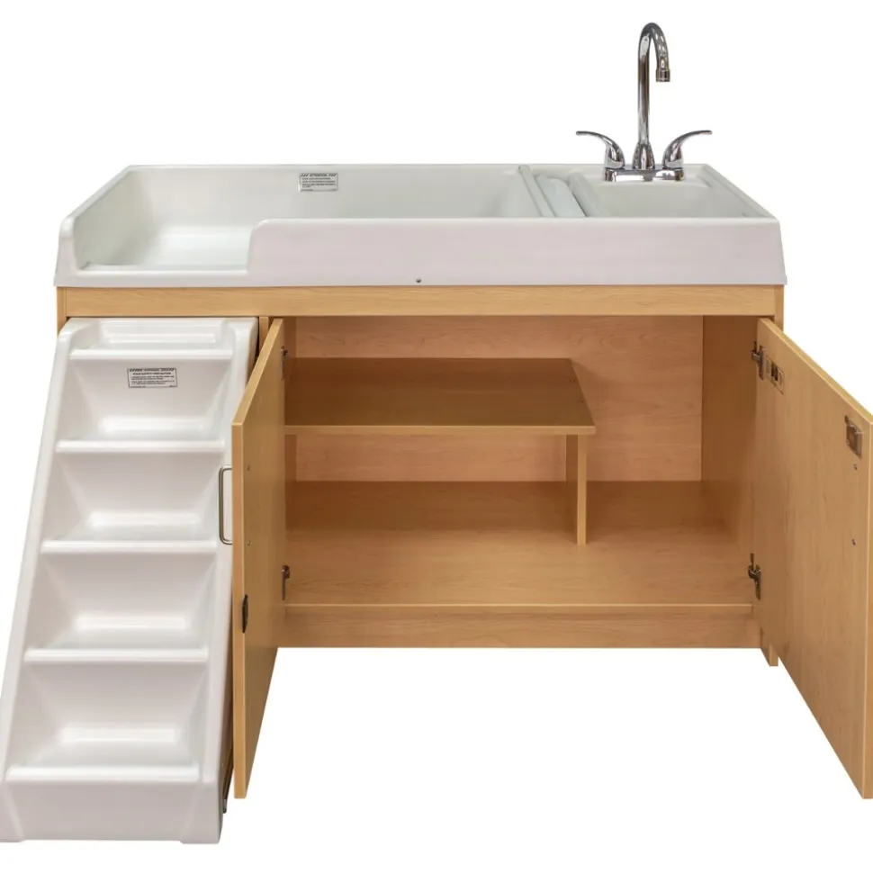 Walk Up Changing Table with Sink on Right Natural Finish