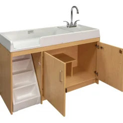 Walk Up Changing Table with Sink on Right Natural Finish