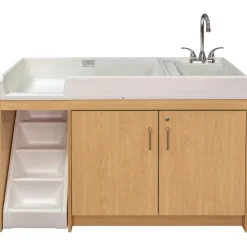 Walk Up Changing Table with Sink on Right Natural Finish
