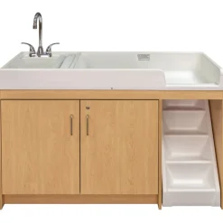 Walk Up Changing Table with Sink on Left Diapering Station with Storage