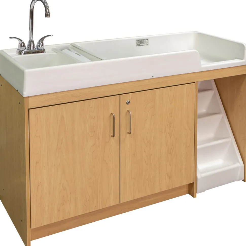 Walk Up Changing Table with Sink on Left Diapering Station with Storage