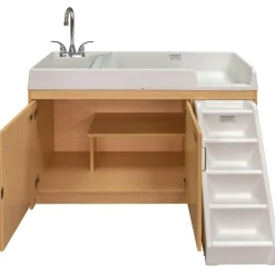 Walk Up Changing Table with Sink on Left Diapering Station with Storage