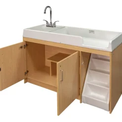 Walk Up Changing Table with Sink on Left Diapering Station with Storage