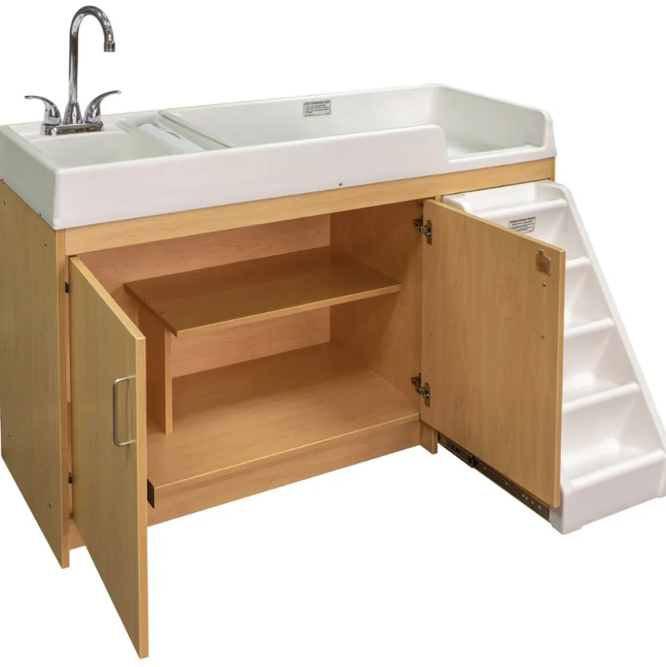Walk Up Changing Table with Sink on Left Diapering Station with Storage