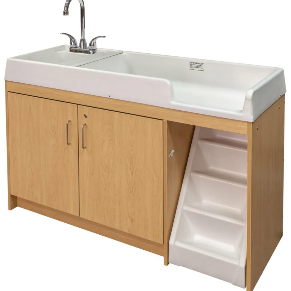 Walk Up Changing Table with Sink on Left Diapering Station with Storage