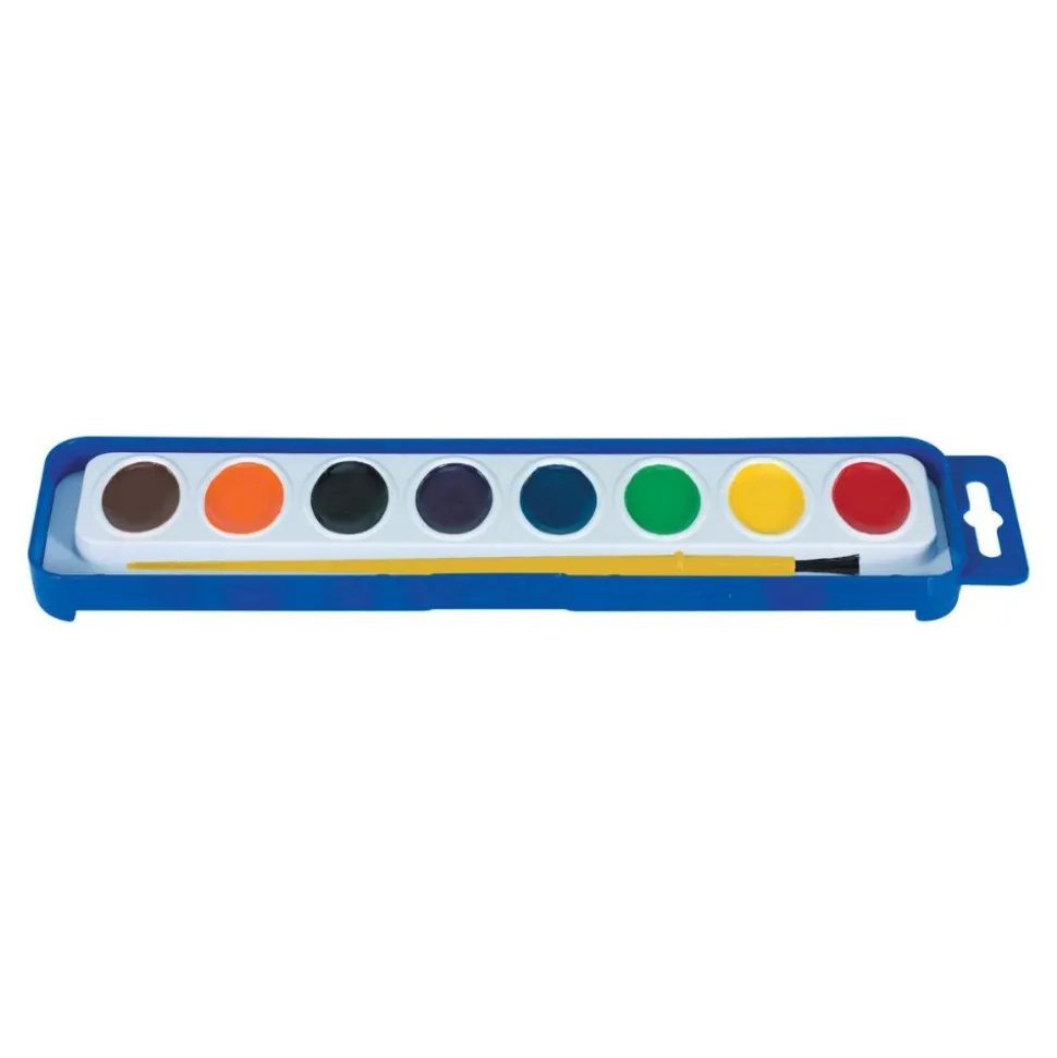 8 Washable Watercolor Paint Trays with Brush