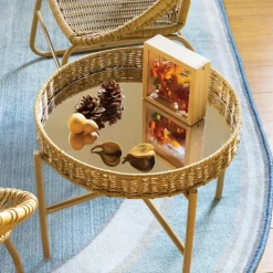 Washable Wicker Mirrored Table